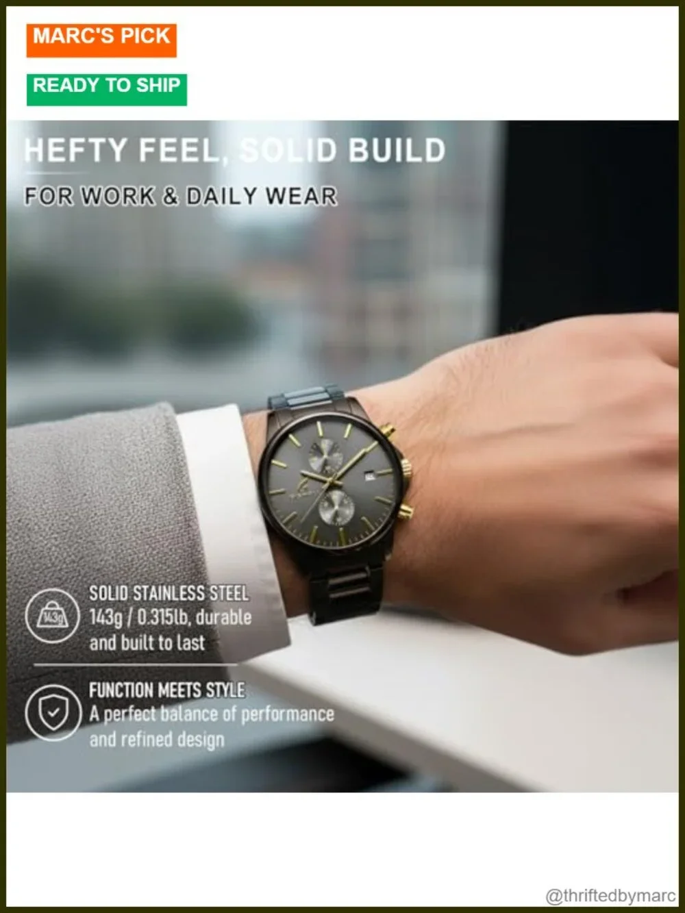 Stainless Steel Chronograph Quartz Wrist Watch - Water Resistant Luminous